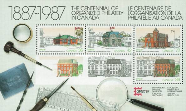 ["Capex '87" International Stamp Exhibition, Toronto - Post Offices - Inscription Light Green, type ]