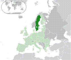 Location of  Sweden  (dark green) on the European continent  (green & dark grey) in the European Union  (green)    [Legend]