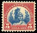 Prices of US Stamp Scott Cat. 573: US$5.00 1923 Freedom Statue Perf 11