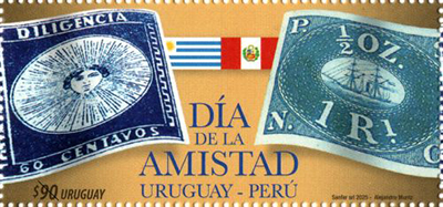 Old postage stamps from Uruguay and Peru