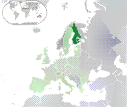 Location of  Finland  (dark green)– on the European continent  (green & dark grey)– in the European Union  (green)  —  [Legend]