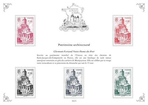 [Philatelic Treasures - Architectural Heritage - Clermont-Ferrand Notre-Dame-du-Port, Scrivi ]