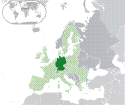 Location of  Germany  (dark green)– on the European continent  (green & dark grey)– in the European Union  (green)  —  [Legend]