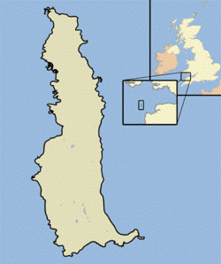 Map of Lundy with inset maps of British Isles and Bristol Channel
