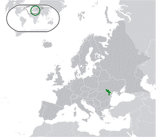 Location of Moldova (green) on the European continent (green + dark grey)