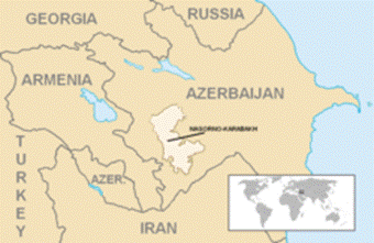 Location and extent of the former Nagorno-Karabakh Autonomous Oblast (lighter color).