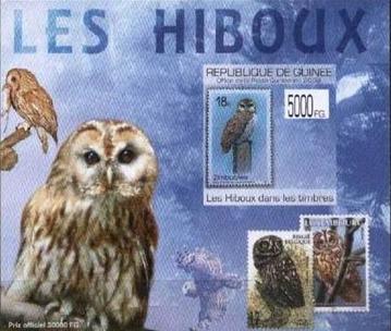 guinea 2009 owls on stamps imperf deluxe 6