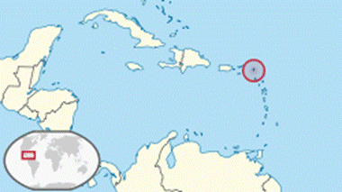 Location of  Sint Maarten  (circled in red)in the Caribbean  (light yellow)
